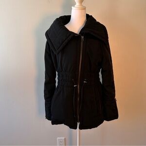 Cleo Women's Medium Polyester Filled Black Winter Jacket Ruching Everyday Casual